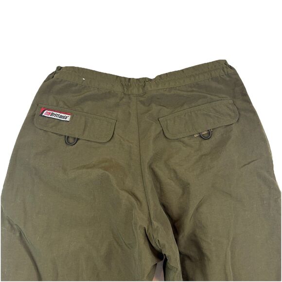 Brittania Nylon Hiking Cargo Pants Mens 33x30 Army Green Zip Pockets Mesh Lined - Picture 1 of 12